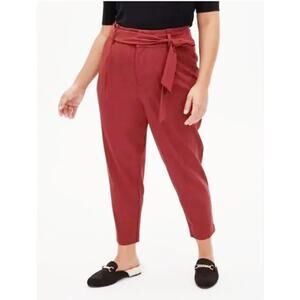 Torrid Tie Front Paperbag Waist Tapered Cropped Leg Pant Rust  24